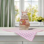 Load image into Gallery viewer, Pink Bunny Cookie Stasher - Ceramic bunny figurines with flower baskets for Easter decor | Hand-painted ceramic bunny| Whimsical spring decor ceramic bunnies | Bunny Cookie Stasher | Cute cookie Stasher | Home Decor | Kitchen Ware