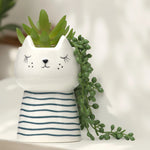 Load image into Gallery viewer, Cat Plant Vase (Stripes) - Home Decor | Artificial Garden | Ceramic Vase | Cat Vase