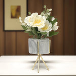 Load image into Gallery viewer, White Floral Arrangement in Marble-Style Ceramic Vase - Home Decor | Artificial Garden | Ceramic Planter | Marble Planter