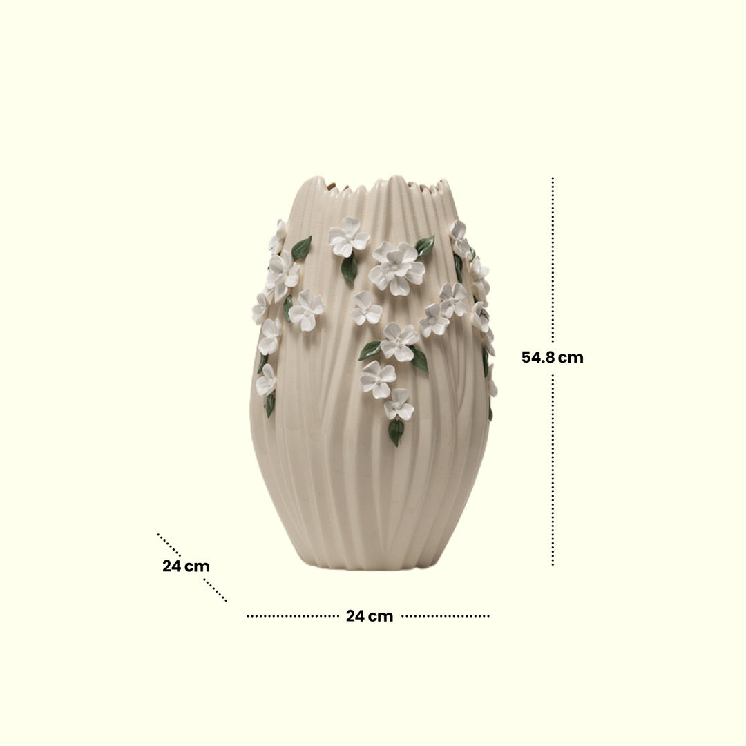 Floral Embossed Vase(White) - Flower Vase | Ceramic Vase | Home Decor | White Vase