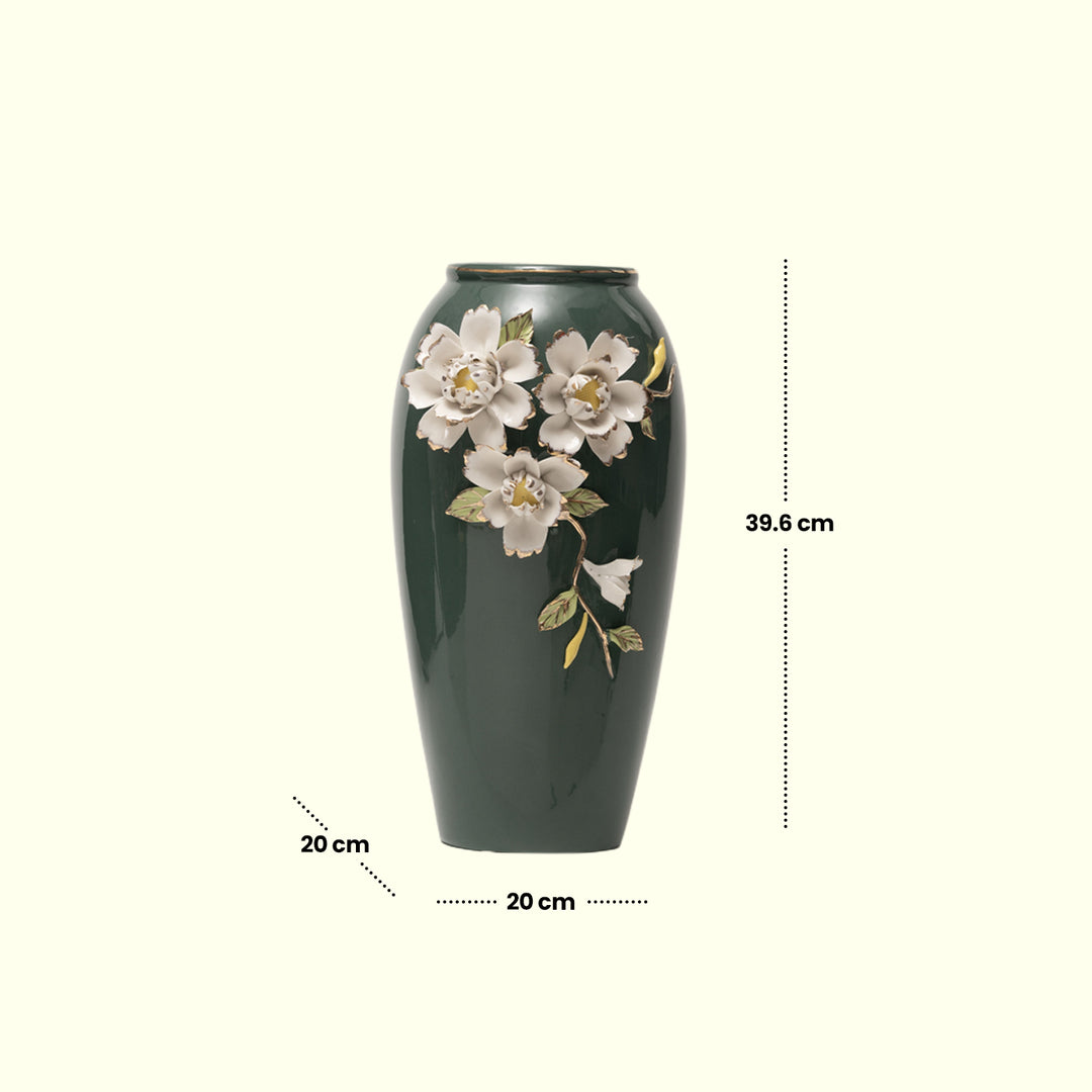 Floral Ceramic Vase(Dark Green) - Flower Vase | Ceramic Vase | Home Decor | Dark Green Vase