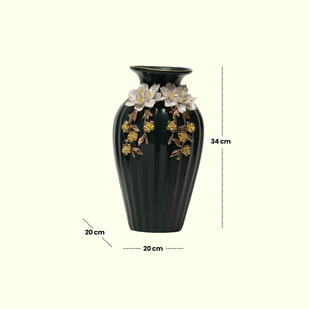 Embellished Vase(Green) -  Ceramic Vases | Home Decor | Living Room Decor | Center Table Decor