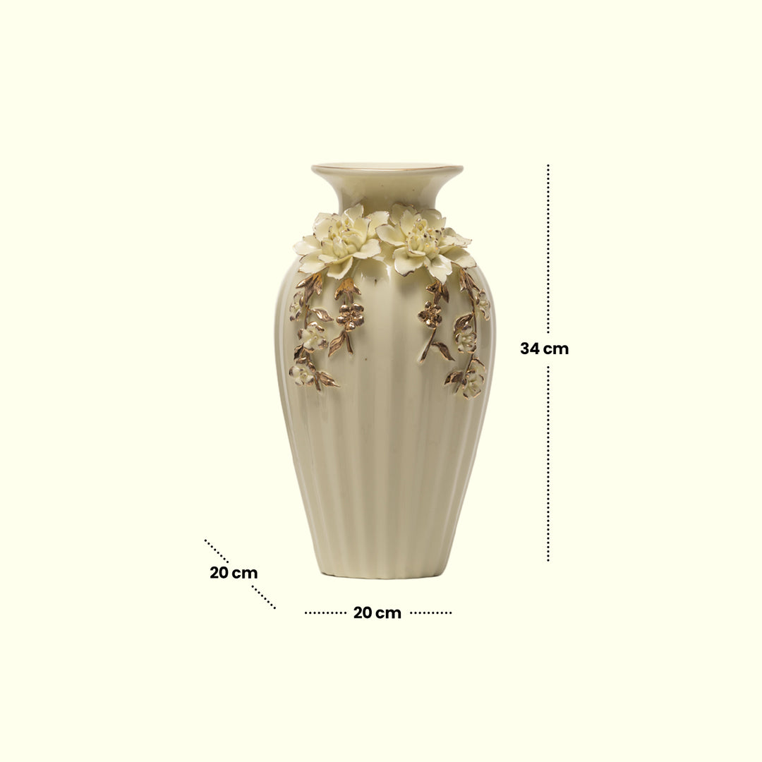 Embellished Vase(White) - Ceramic Vases|Home Decor|Living Room Decor|Center Table Decor