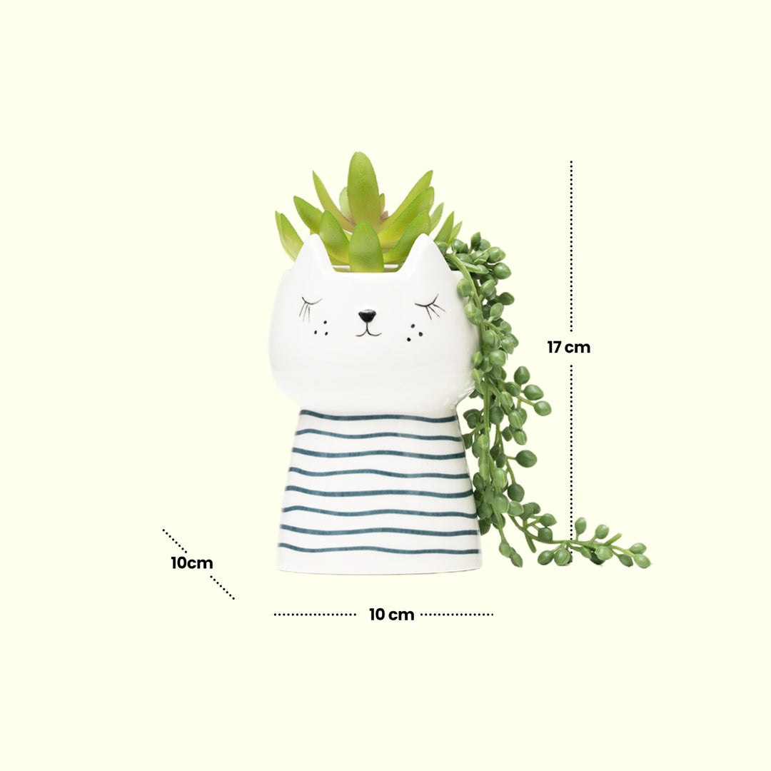 Cat Plant Vase (Stripes) - Home Decor | Artificial Garden | Ceramic Vase | Cat Vase