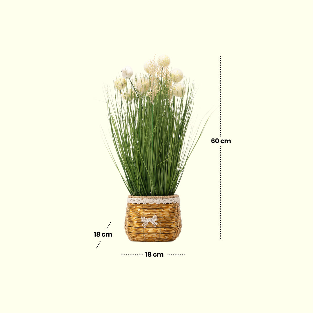 Artificial Pom Pom Grass - Arrangement in Decorative Pot Wall Art | Home Decor | Vase Decor | Vintage Decor