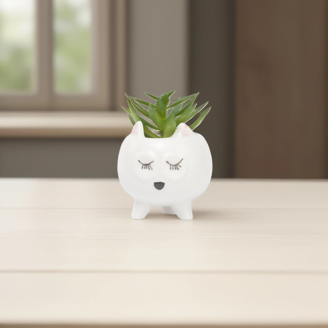 Sleepy Cat Ceramic Planter - Home Decor | Artificial Garden | Ceramic Plater | Cat Planter