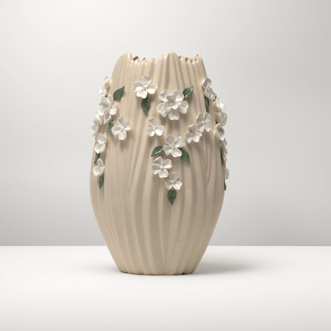 Floral Embossed Vase(White) - Flower Vase | Ceramic Vase | Home Decor | White Vase