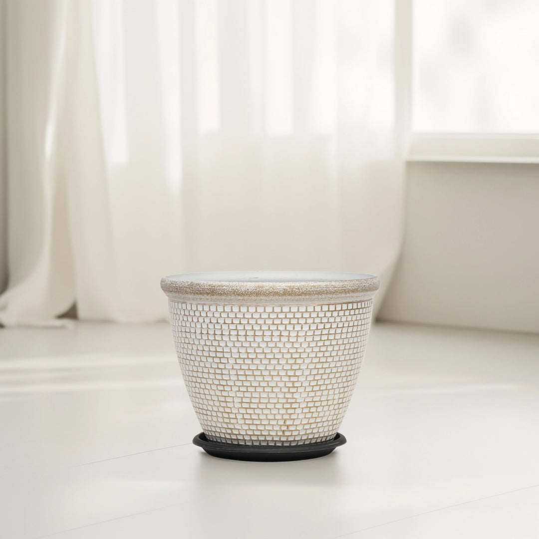 Woven White Planter Side Table Decor|Standalone Decorative Piece | Garden Decor