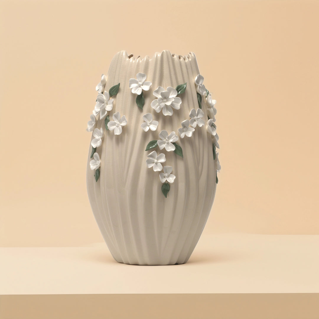 Floral Embossed Vase(White) - Flower Vase | Ceramic Vase | Home Decor | White Vase