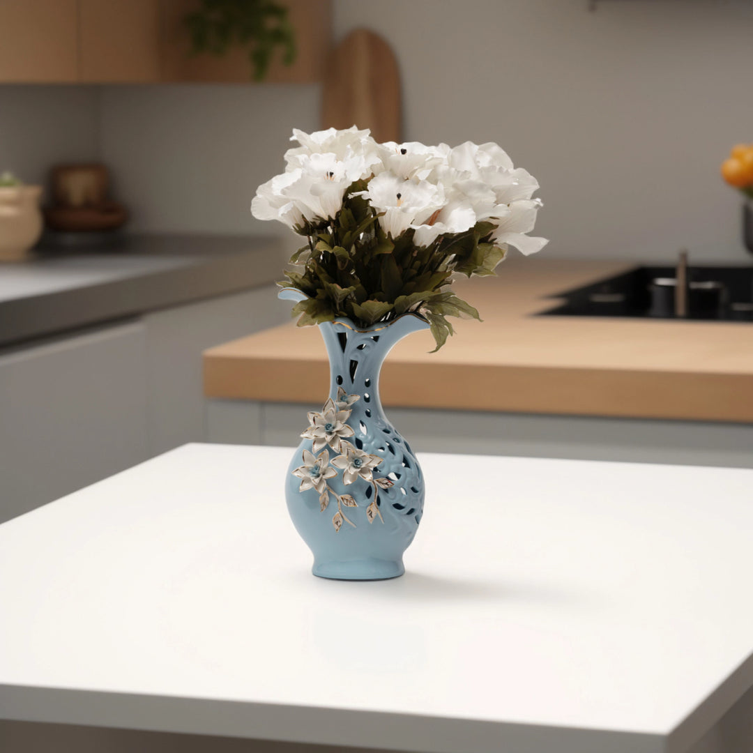 Celestial Blue Floral Vase  Pastel Floral | Flower Vase | Ceramic Vases | Home Decor Gifts | Living Room Decor | Flower Vase for Table