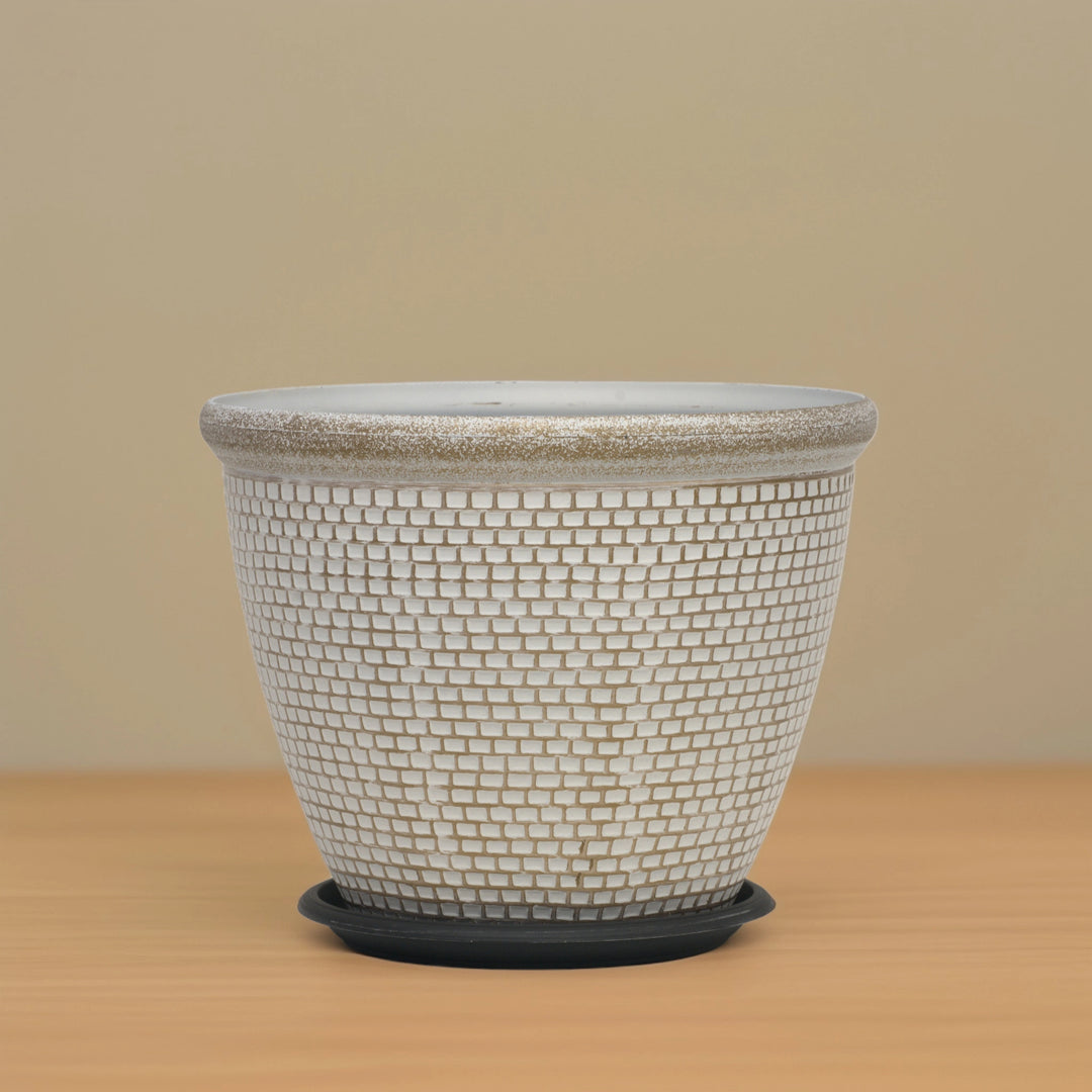 Woven White Planter - Side Table Decor | Standalone Decorative Piece | Garden Decor