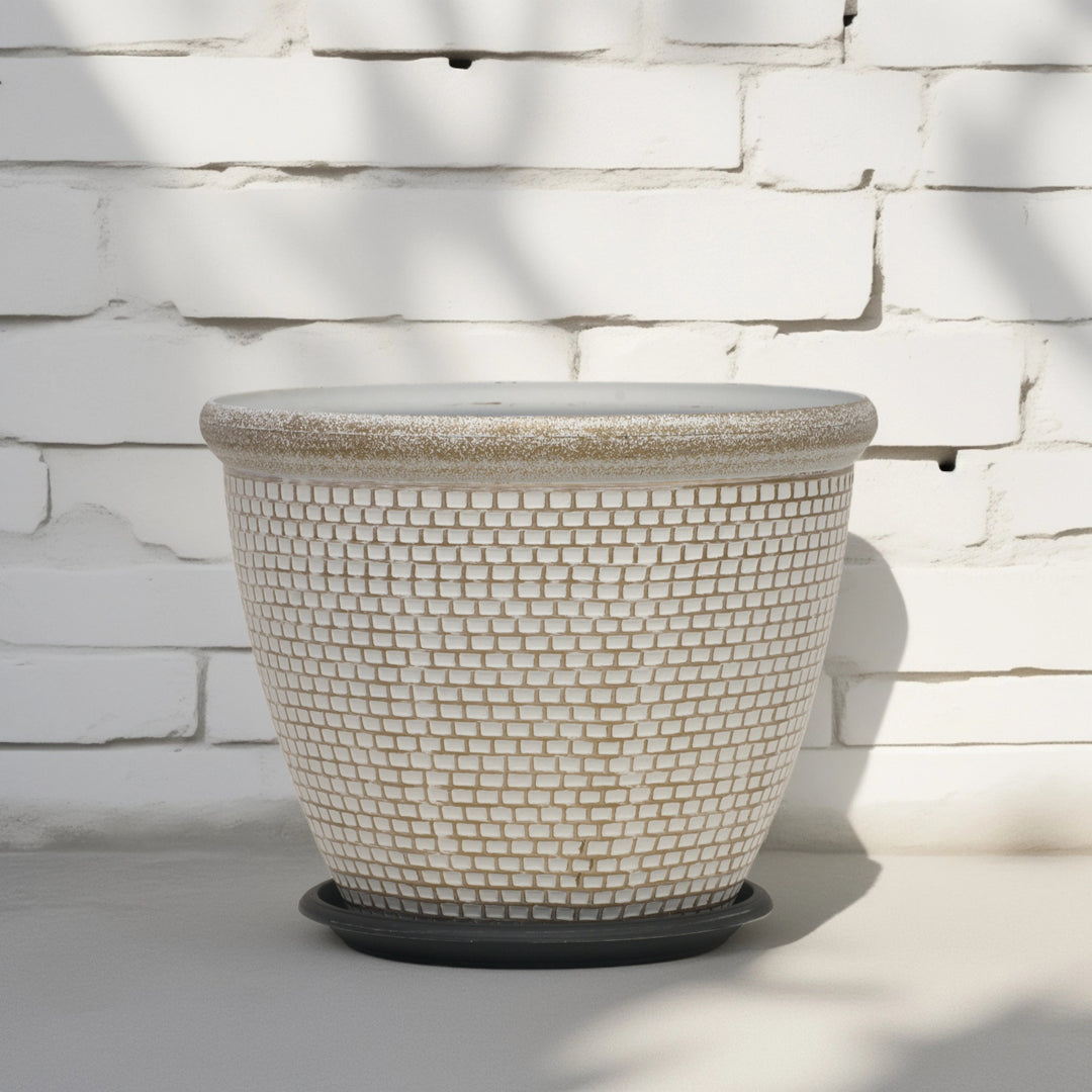 Woven White Planter - Side Table Decor | Standalone Decorative Piece | Garden Decor