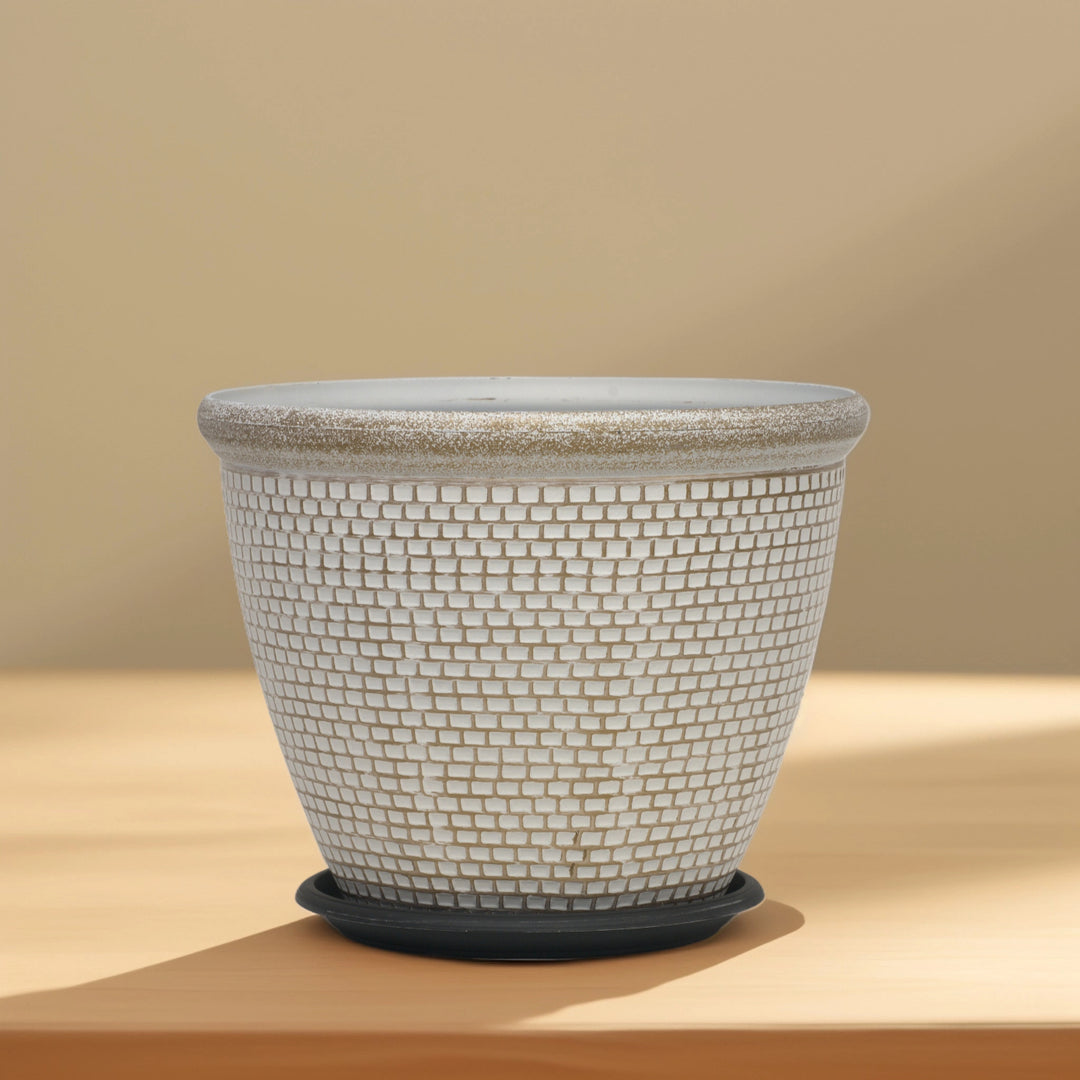 Woven White Planter - Side Table Decor | Standalone Decorative Piece | Garden Decor