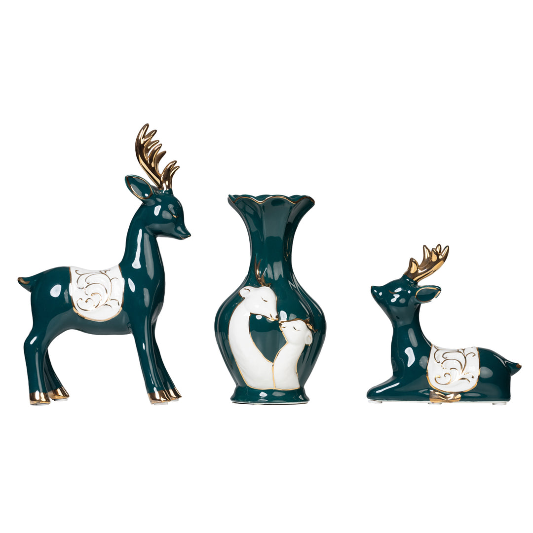 Tranquil Deer & Bloom (Set Of 3) - Home Decor | Showpiece | Office Decor | Showpiece For Living Room