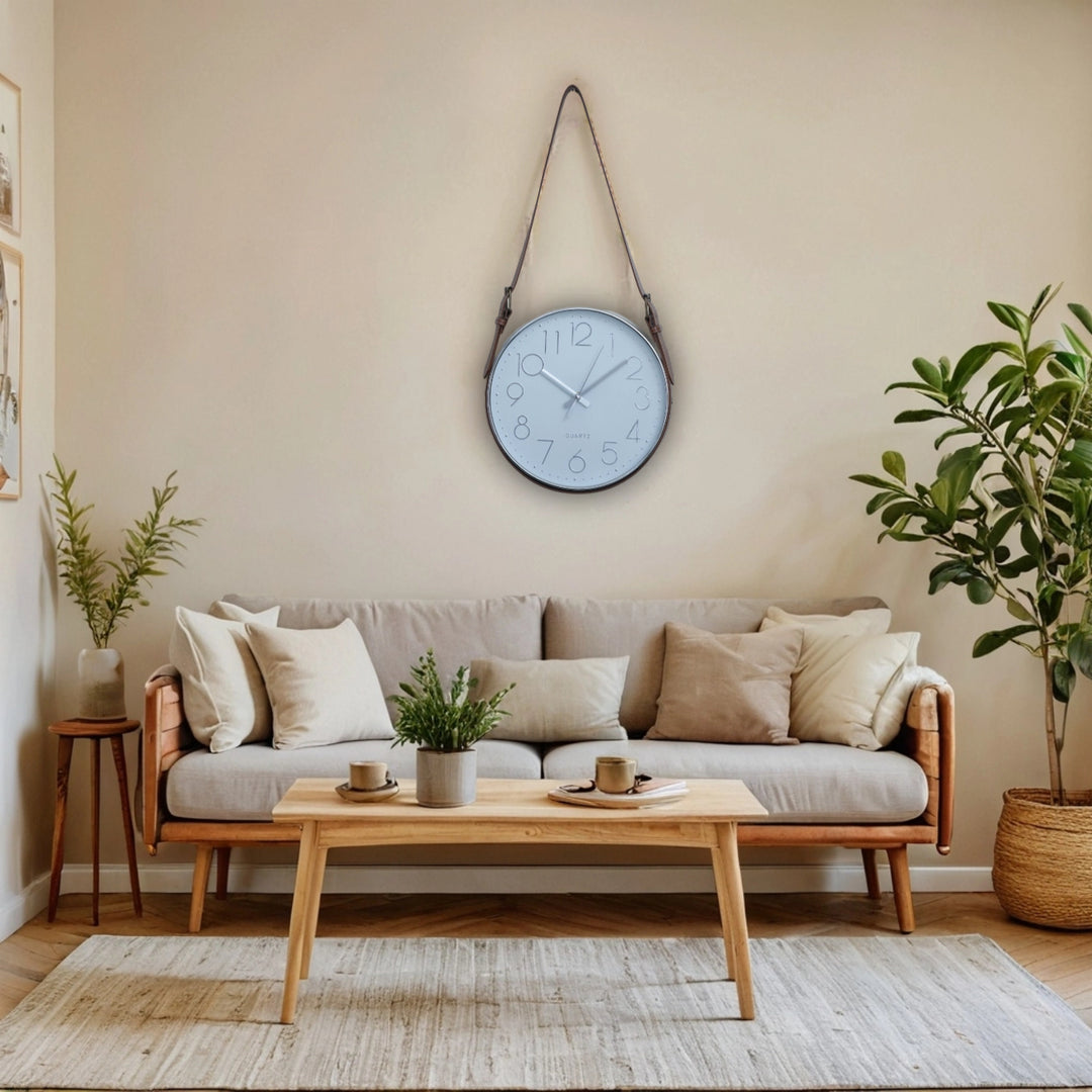 Modern Minimalist Wall Clock with Leather Strap - Wall Clock| Minimalist Clock | Hanging wall Clock | Decorative Clock | Home Decor | Wall Decor | Minimalist Decor