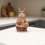 Load image into Gallery viewer, Orange Bunny Cookie Stasher - Ceramic bunny figurines with flower baskets for Easter decor | Hand-painted ceramic bunny| Whimsical spring decor ceramic bunnies | Bunny Cookie Stasher | Cute cookie Stasher | Home Decor | Kitchen Ware

