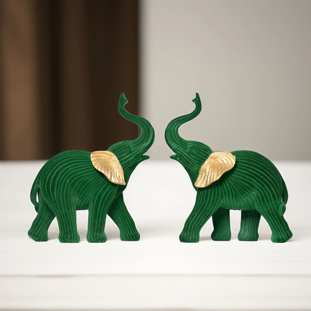 Gold & Emerald Elephant Emerald - Elephant Statue | Table Top Decor | Living Room Decor