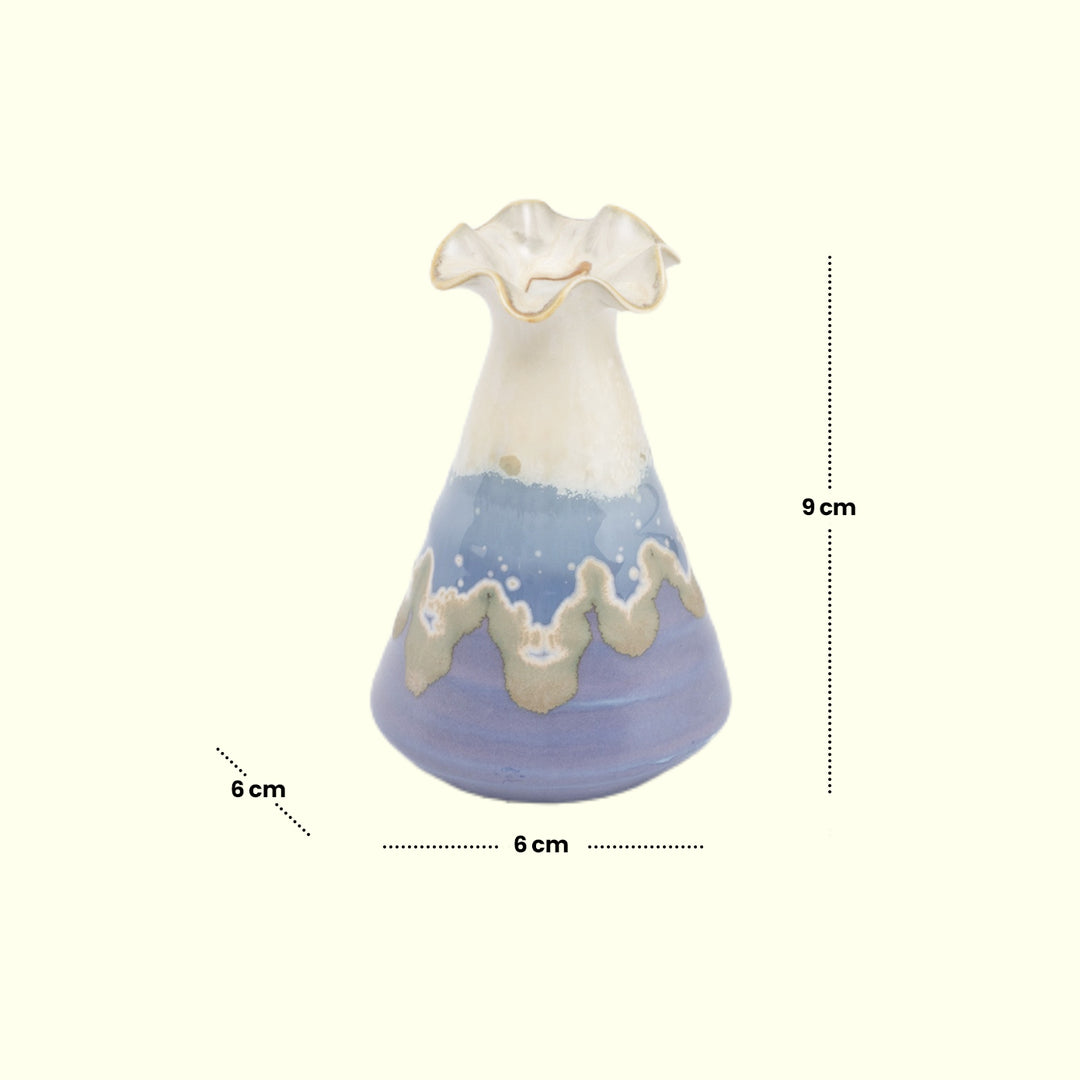 Ruffled Ceramic Vase with Creamy Blue Design - Ceramic flower vase | decorative vases | small vases for flowers | Ceramic near me | flower vase online | vase for living room | decorative vases for living room | Ceramic home decor items