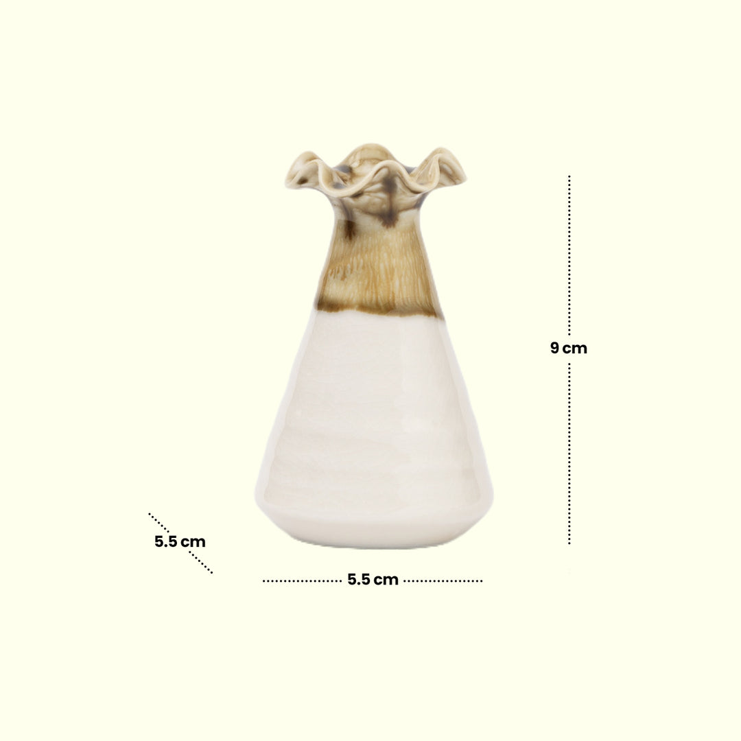 Brown and Cream Ceramic Vase with Textured Top - Ceramic flower vase | decorative vases | small vases for flowers | Ceramic near me | flower vase online | vase for living room | decorative vases for living room | Ceramic home decor items