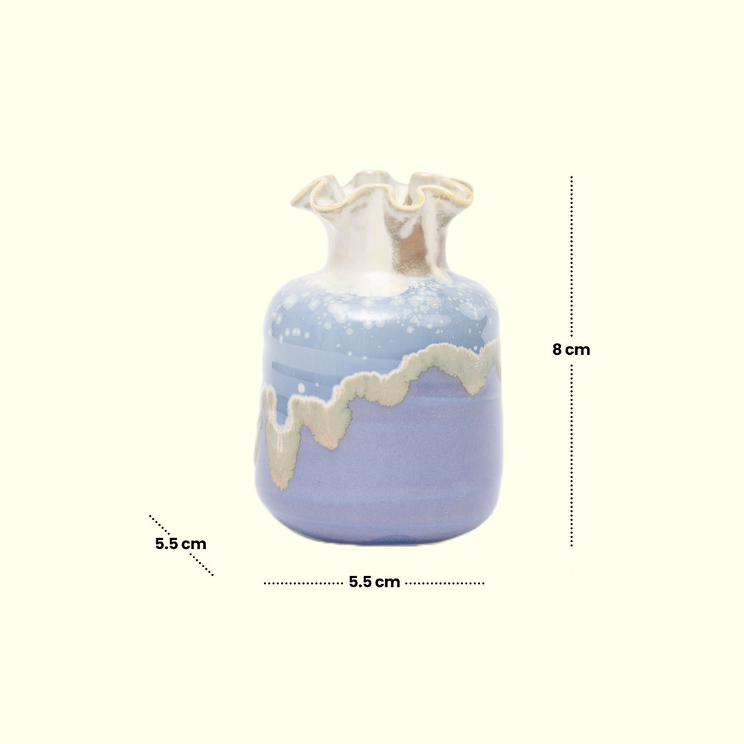 Mini Ruffled Ceramic Vase - Blue and Cream Ceramic flower vase | decorative vases | small vases for flowers | Ceramic near me | flower vase online | vase for living room | decorative vases for living room | Ceramic home decor items