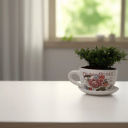 Roses Teacup Planter - Ceramic Teacup | Home Decor | Decorative teacup flower pot for small plants | Unique flower pot for succulents | Vintage style tea cup flower pot for herbs | Decorative flower pot with saucer for tabletop
