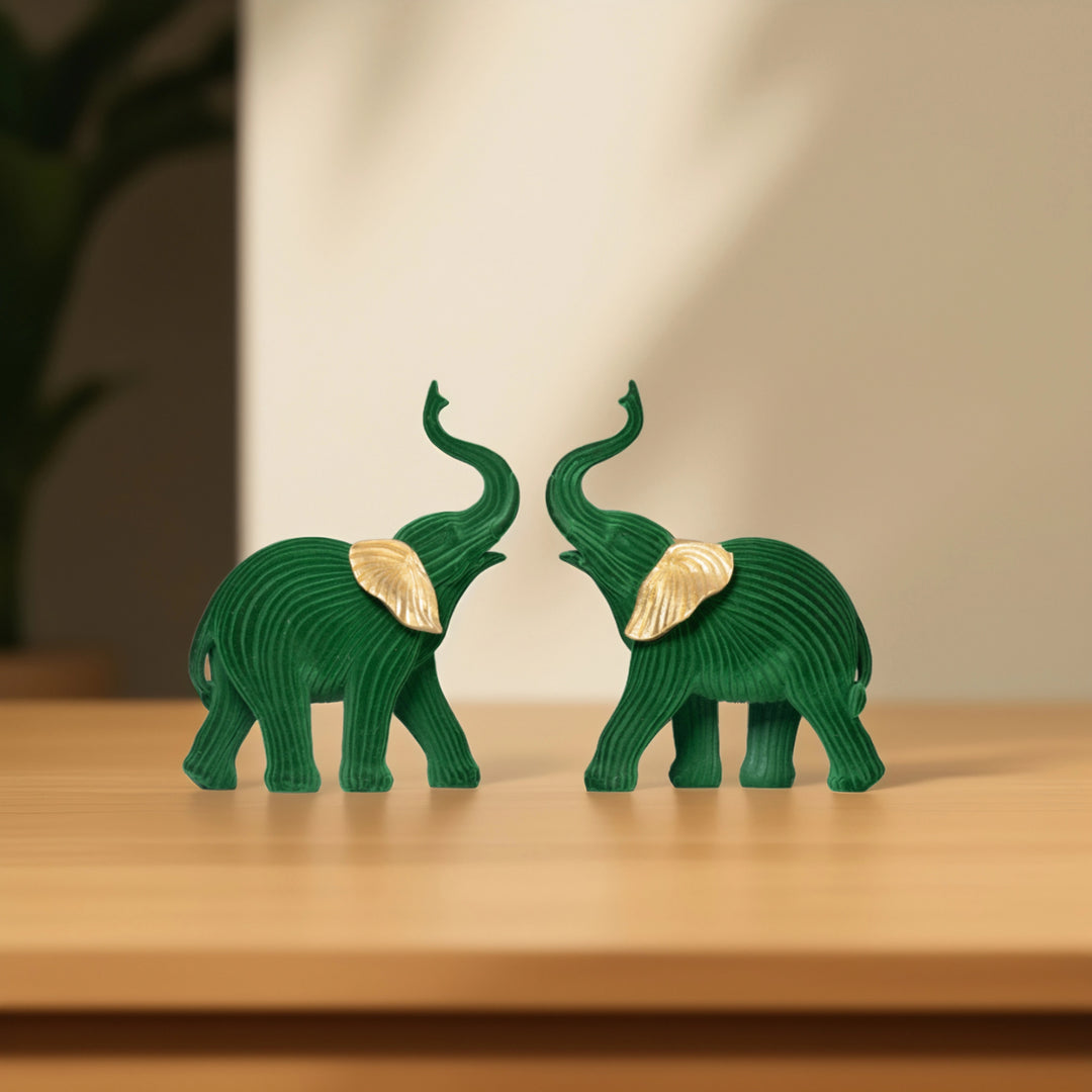 Gold & Emerald Elephant Emerald - Elephant Statue | Table Top Decor | Living Room Decor