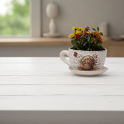 Teacup Planter Ceramic Teacup | Tea Cup | Home Decor | Decorative teacup flower pot for small plants | Unique flower pot for succulents | Vintage style tea cup flower pot for herbs | Decorative flower pot with saucer for tabletop