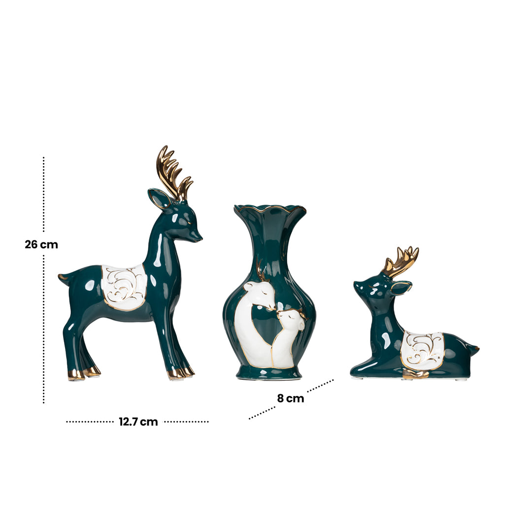 Tranquil Deer & Bloom (Set Of 3) - Home Decor | Showpiece | Office Decor | Showpiece For Living Room