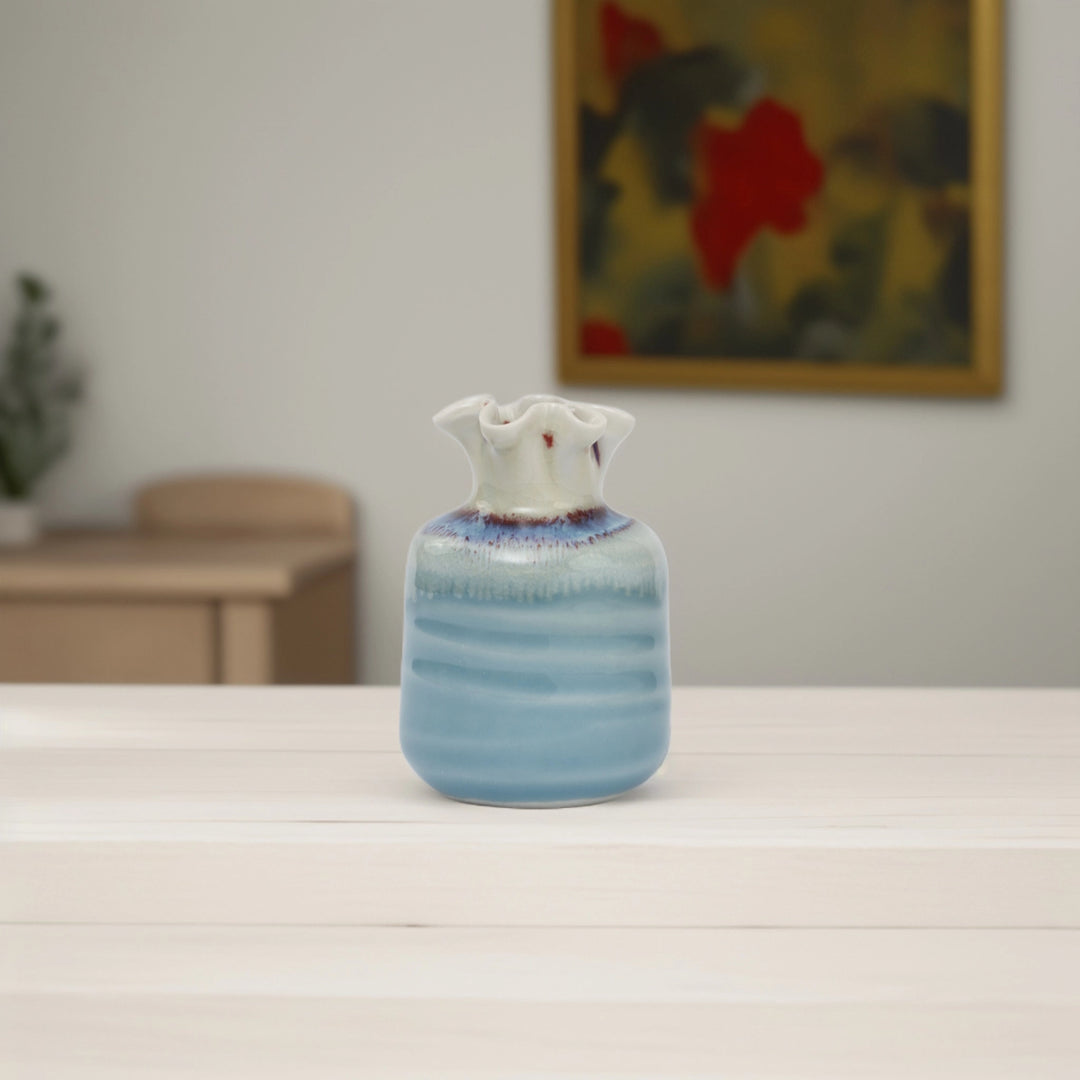 Mini Ombre Ceramic Vase - White and Blue Ceramic flower vase | decorative vases | small vases for flowers | Ceramic near me | flower vase online | vase for living room | decorative vases for living room | Ceramic home decor items