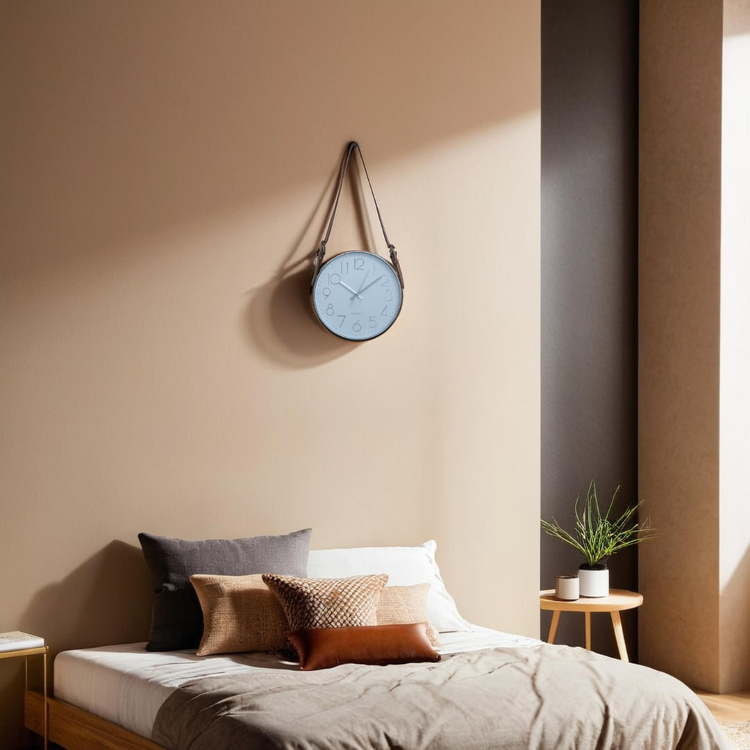 Modern Minimalist Wall Clock with Leather Strap - Wall Clock| Minimalist Clock | Hanging wall Clock | Decorative Clock | Home Decor | Wall Decor | Minimalist Decor