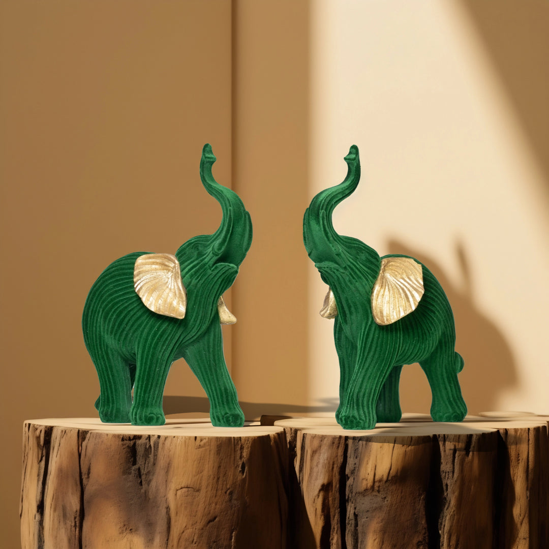 Gold & Emerald Elephant Emerald - Elephant Statue | Table Top Decor | Living Room Decor