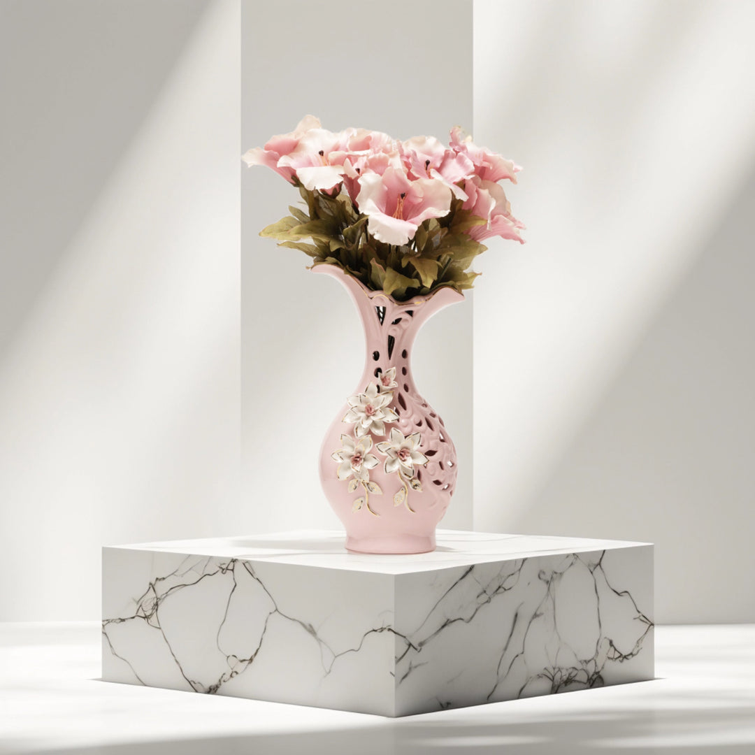 Rosy Romance Vase - Pastel Floral | Flower Vase | Ceramic Vases | Home Decor Gifts | Living Room Decor | Flower Vase for Table