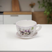 Lavender Bloom Teacup Planter Ceramic Teacup | Tea Cup | Home Decor | Decorative teacup flower pot for small plants | Unique flower pot for succulents | Vintage style tea cup flower pot for herbs | Decorative flower pot with saucer for tabletop