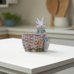 Load image into Gallery viewer, Bunny with Basket Kitchen Decor - Ceramic bunny figurines with flower baskets for Easter decor | Hand-painted ceramic bunny| Whimsical spring decor ceramic bunnies | Kitchen Ware
