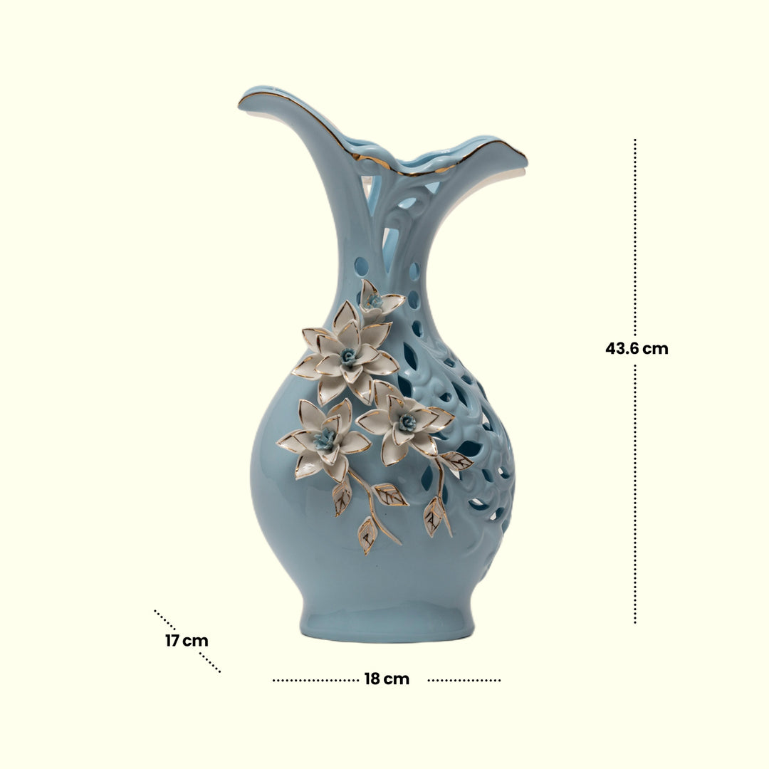 Celestial Blue Floral Vase  Pastel Floral | Flower Vase | Ceramic Vases | Home Decor Gifts | Living Room Decor | Flower Vase for Table
