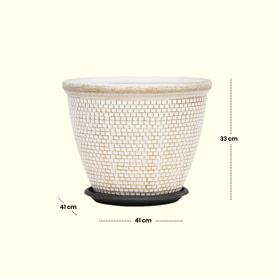 Woven White Planter Side Table Decor|Standalone Decorative Piece | Garden Decor