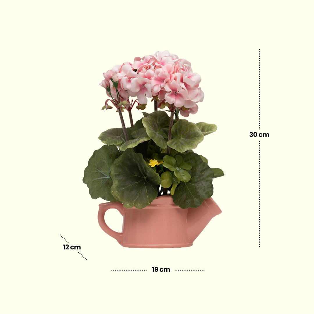 Geranium teapots(Peach) - Flowers For Decor | Peach Flowers Decor | Shelves Decor