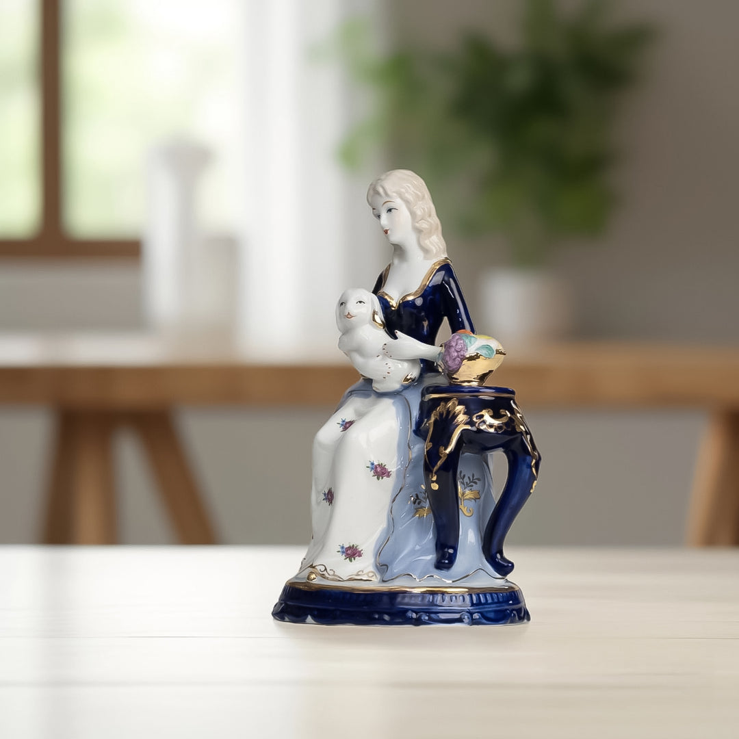 Victorian Lady with Dog Figurine Home Decor | Porcelain Decor | Victorian Decor