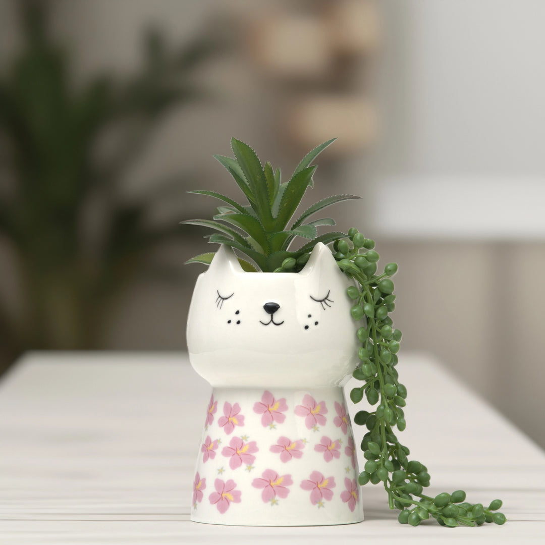 Cat Plant Vase (Flower) - Home Decor | Artificial Garden | Ceramic Vase | Cat Vase