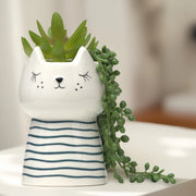 Cat Plant Vase (Stripes) - Home Decor | Artificial Garden | Ceramic Vase | Cat Vase