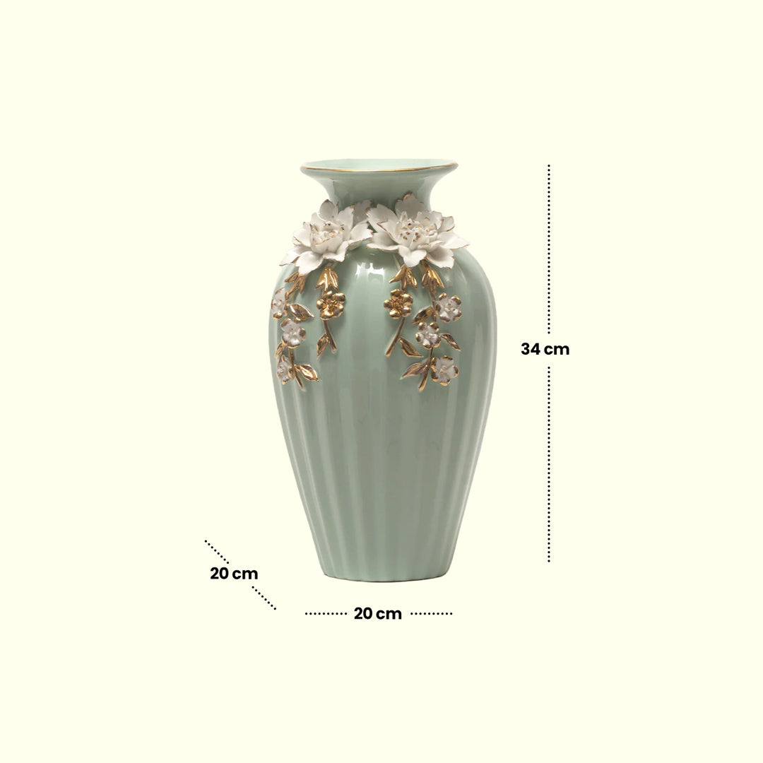 Embellished Vase(Mint) - Ceramic Vases | Home Decor| Living Room Decor | Center Table Decor