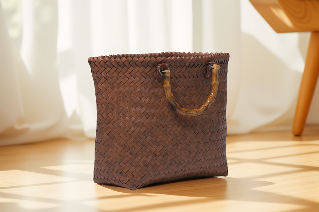 Summer Escape Basket Tote Bag | Foldable Tote Basket | Bamboo Bag