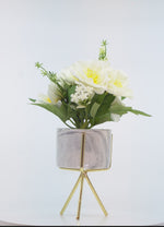 Load and play video in Gallery viewer, White Floral Arrangement in Marble-Style Ceramic Vase - Home Decor | Artificial Garden | Ceramic Planter | Marble Planter
