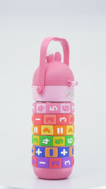 Load and play video in Gallery viewer, Math Puzzle Water Bottle(Pink)  water bottle | Water bottle for kids | Cute water bottles for kids
